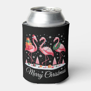 Merry Christmas Flamingo Light Santa Hat Xmas Can Cooler