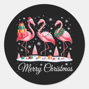 Merry Christmas Flamingo Light Santa Hat Xmas Classic Round Sticker