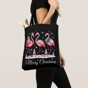 Merry Christmas Flamingo Light Santa Hat Xmas Tote Bag