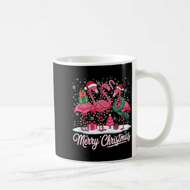 Merry Christmas Flamingo Lights Santa Hat Snow Xma Coffee Mug (Right)