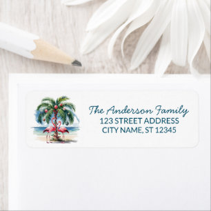 Merry Christmas Flamingo Palm Tree Return Address Return Address Label