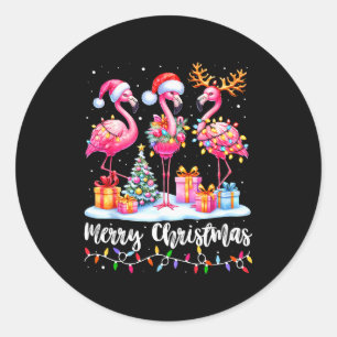 Merry Christmas Flamingo Santa Hat Xmas Pajamas Ho Classic Round Sticker