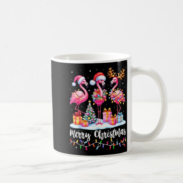 Merry Christmas Flamingo Santa Hat Xmas Pajamas Ho Coffee Mug (Right)