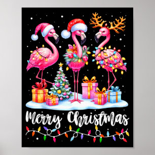 Merry Christmas Flamingo Santa Hat Xmas Pajamas Ho Poster