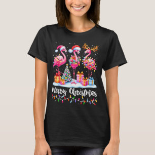Merry Christmas Flamingo Santa Hat Xmas Pajamas Ho T-Shirt