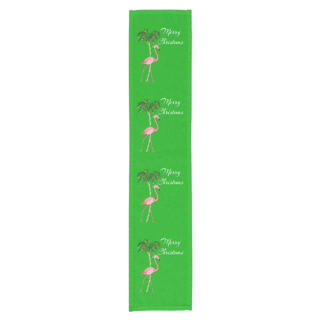 Merry Christmas Flamingo Short Table Runner (Front)