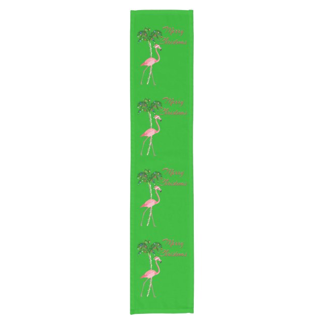 Merry Christmas Flamingo Short Table Runner (Front)