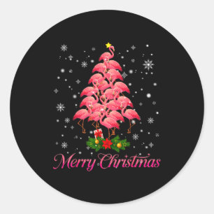 Merry Christmas Flamingo Snowflake Tree Xmas Men W Classic Round Sticker