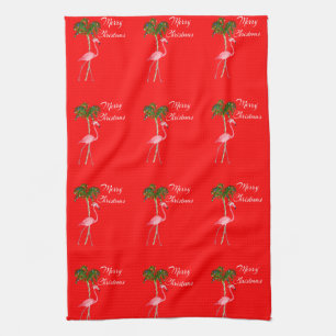 Merry Christmas Flamingo Tea Towel