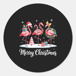 Merry Christmas Flamingo Women Girls Kids Xmas Fla Classic Round Sticker