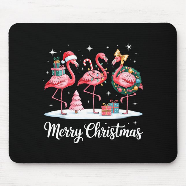 Merry Christmas Flamingo Women Girls Kids Xmas Fla Mouse Pad (Front)