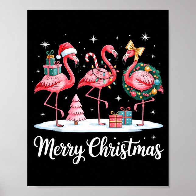 Merry Christmas Flamingo Women Girls Kids Xmas Fla Poster (Front)
