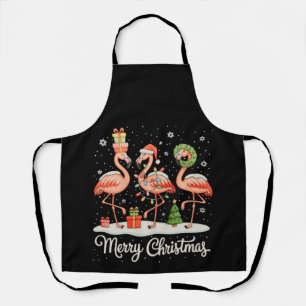 Merry Christmas Flamingo Xmas Lights Santa Hat Apron