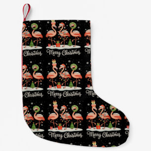 Merry Christmas Flamingo Xmas Lights Santa Hat Small Christmas Stocking