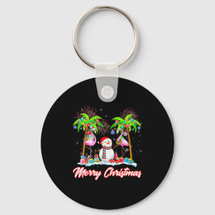 Merry Christmas Flamingo Xmas Palm Tree Light Troc Key Ring