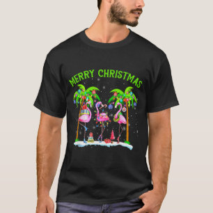 Merry Christmas Flamingo Xmas Palm Tree Light Trop T-Shirt