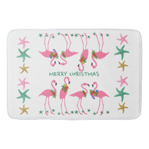 Merry Christmas Flamingoes Starfish Decor Bath Mat