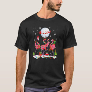 Merry Christmas Flamingos Cute Santa Hat Sleigh Li T-Shirt