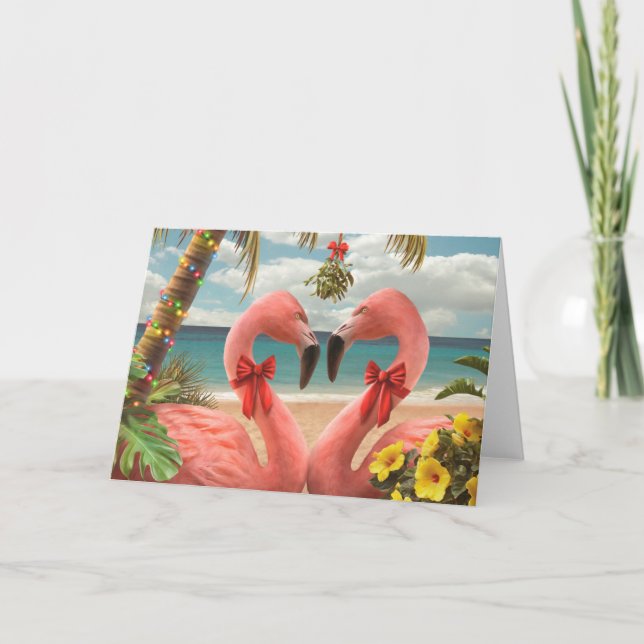 Merry Christmas Flamingos Holiday Card (Front)