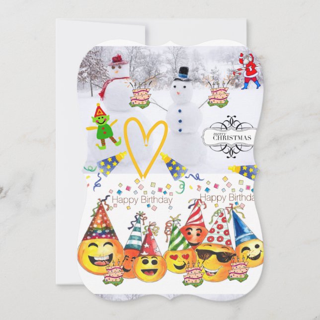 Merry Christmas Flat Greeting Card Happy Birthday (Front)