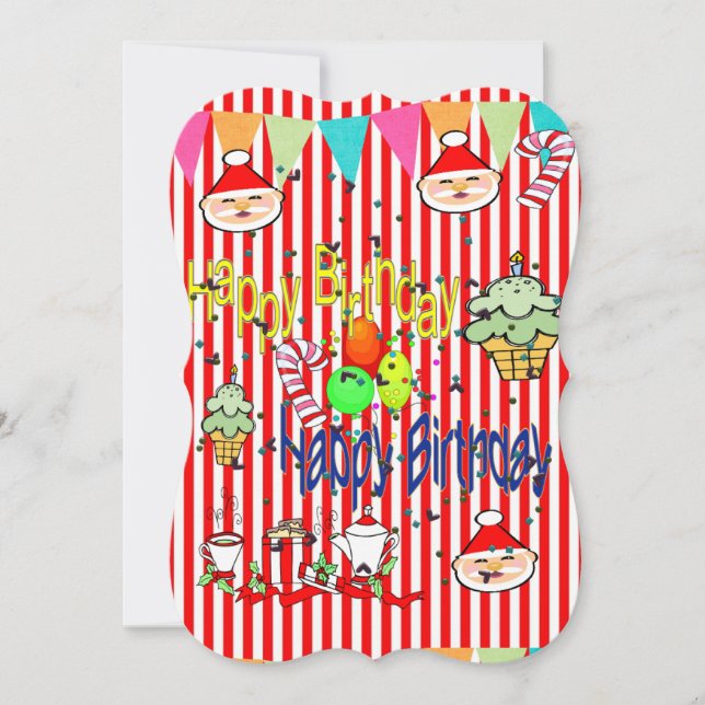 Merry Christmas Flat Greeting Card Happy Birthday (Front)