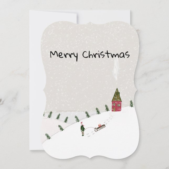 Merry Christmas Flat Greeting Card Snow (Back)