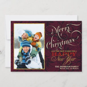Merry Christmas Flat Photo Card - Cranberry Red