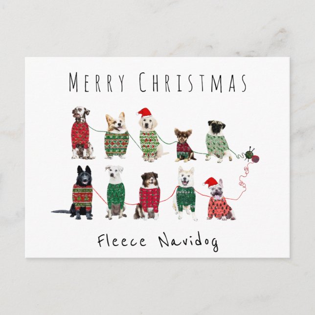 Merry christmas fleece navidog dogs knitted jumper postcard (Front)