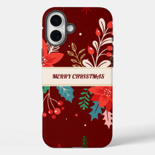 Merry Christmas Floral iPhone 16 Plus Case