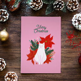 Merry Christmas Floral Cat Card