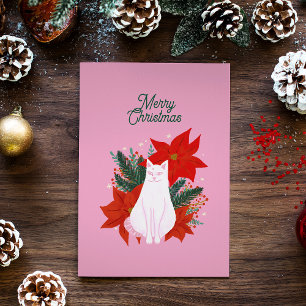 Merry Christmas Floral Cat Card