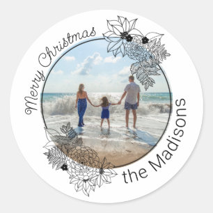 Merry Christmas Floral Circle Frame Envelope Seal