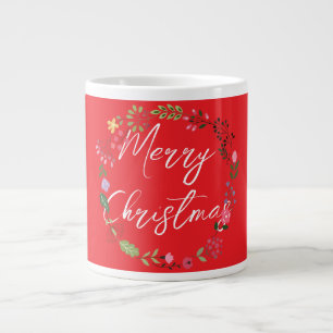 Merry Christmas Floral  Large Coffee Mug