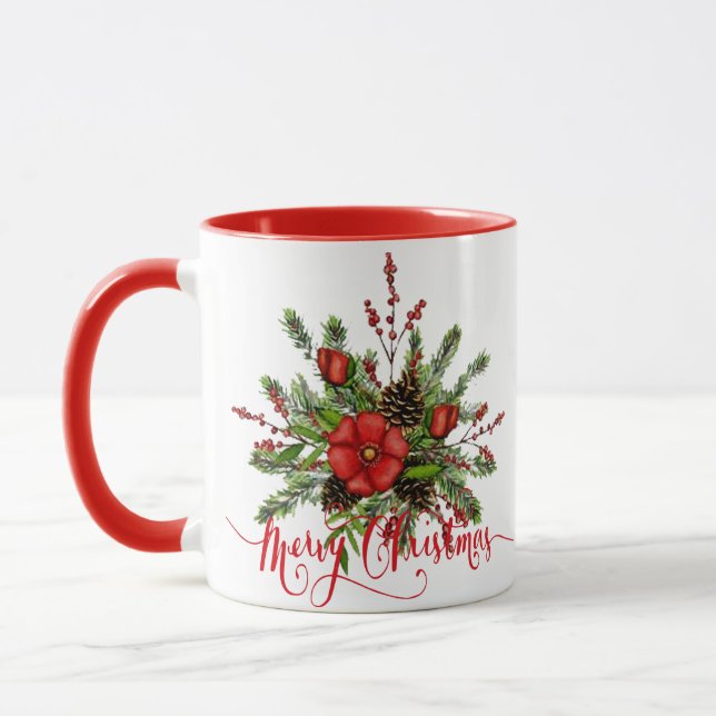 Merry Christmas floral  Mug (Left)