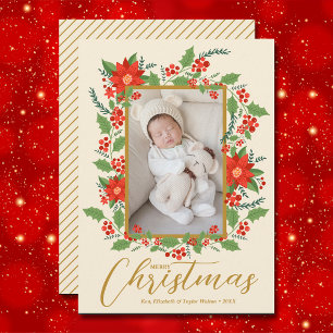 Merry Christmas Floral Photo Holiday Card