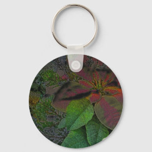 Merry Christmas Floral Poinsettia Keychain