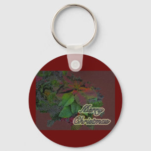Merry Christmas Floral Poinsettia Series Key Ring