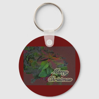 Merry Christmas Floral Poinsettia Series Key Ring