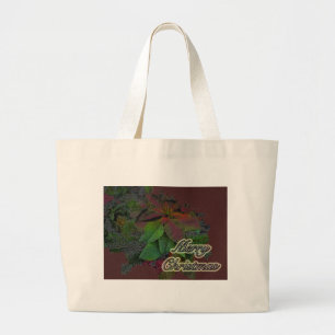 Merry Christmas Floral Poinsettia Series Large Tote Bag