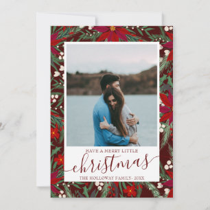 Merry Christmas floral red green couple photo Announcement