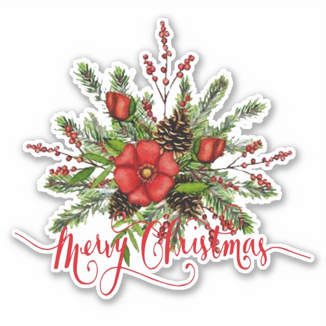Merry Christmas floral Sticker (Front)