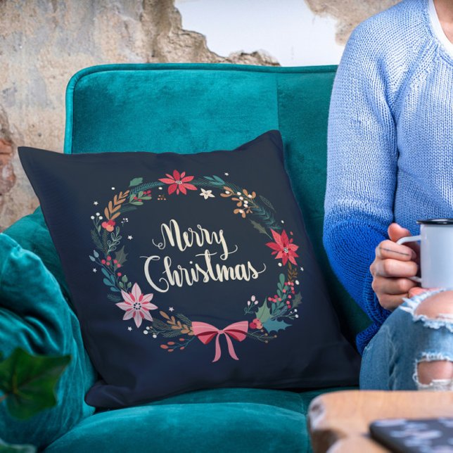 Merry Christmas Floral Wreath Cushion (Creator Uploaded)