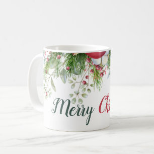 Merry Christmas Floral wreath red green Coffee Mug