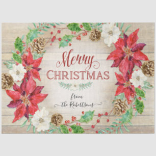 Merry Christmas Floral Wreath Script Typography Tissue Paper