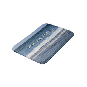 Merry Christmas Florida Style Over Deep Blue Ocean Bath Mat