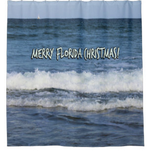 Merry Christmas Florida Style Over Deep Blue Ocean Shower Curtain
