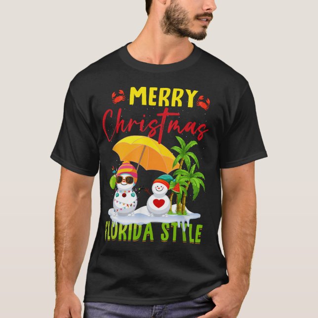  Merry Christmas Florida Style Snowman Summer T-Shirt (Front)