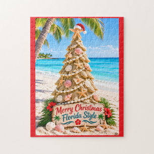 Merry Christmas Florida Style Tropical Beach Tree Jigsaw Puzzle