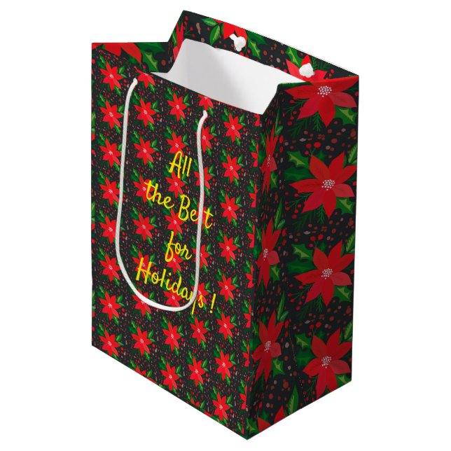 Merry Christmas Flower Medium Gift Bag (Front Angled)