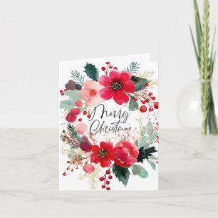 Merry Christmas Flower Wreath Holiday Card